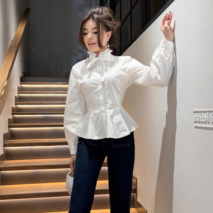 Damen Bluse mit Rüschendetail und schmeichelndem Schnitt Drune