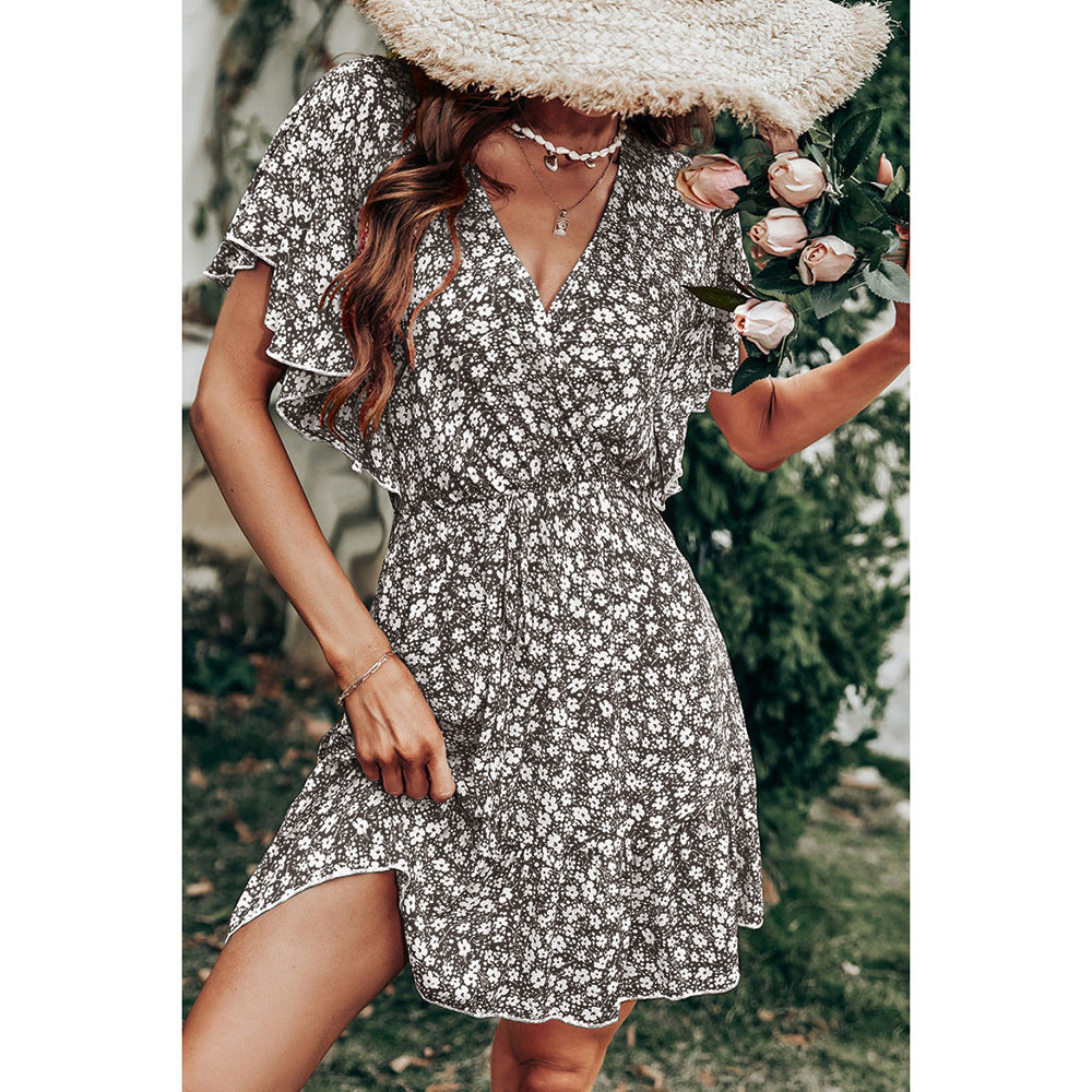 Damen Blumenmuster Kleid Drune