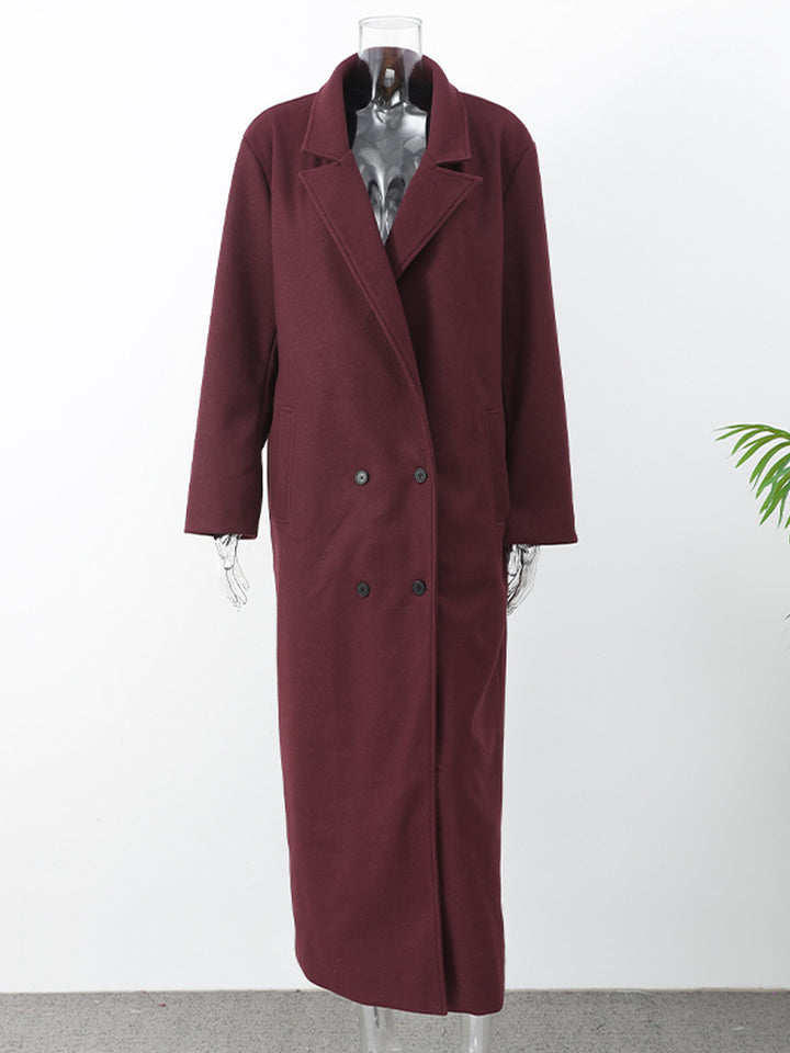 Damen Eleganter Wollmantel mit doppelt geknöpftem Design Drune