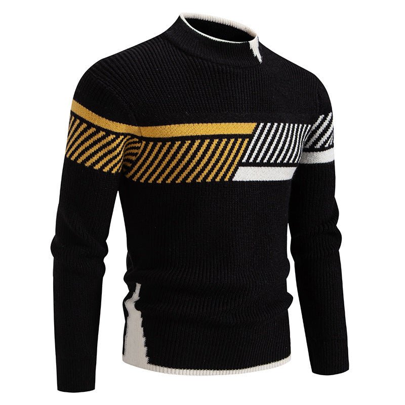 Herren nan gerippter Feinstrickpullover mit Stehkragen und kontrast-Blockdesign Drune