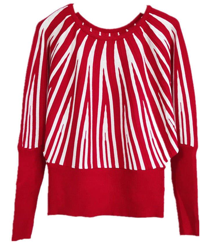 Damen Designer Strickpullover mit asymmetrischem Linienmuster Drune