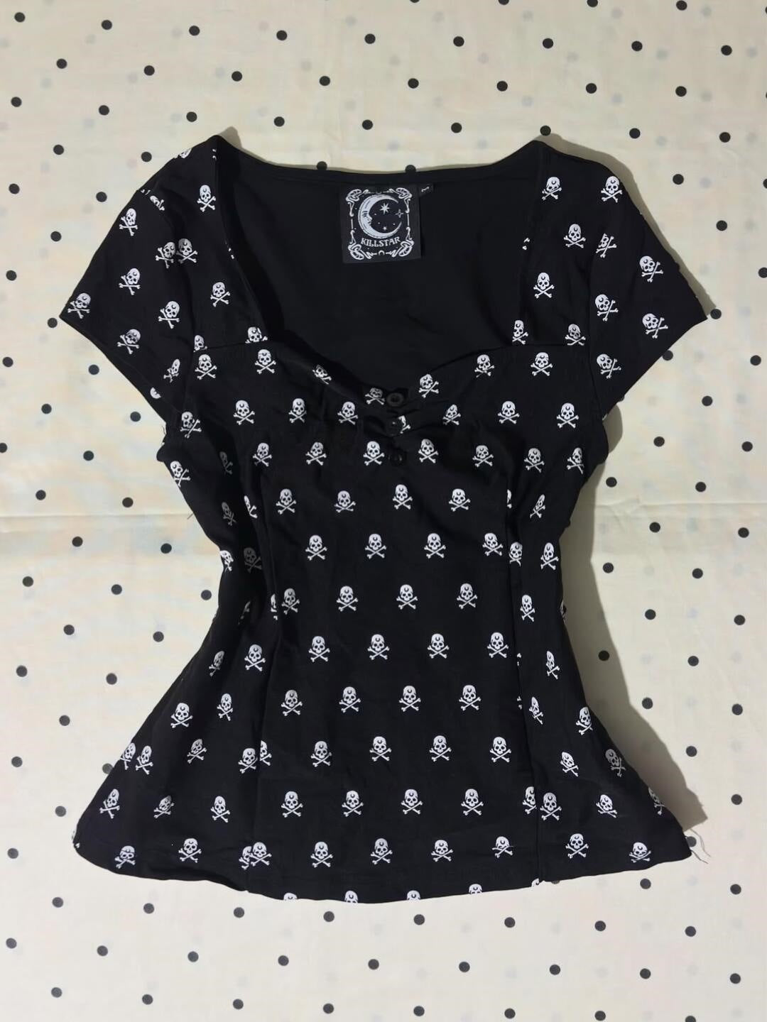 Damen Baumwollshirt mit Totenkopf-Muster Drune
