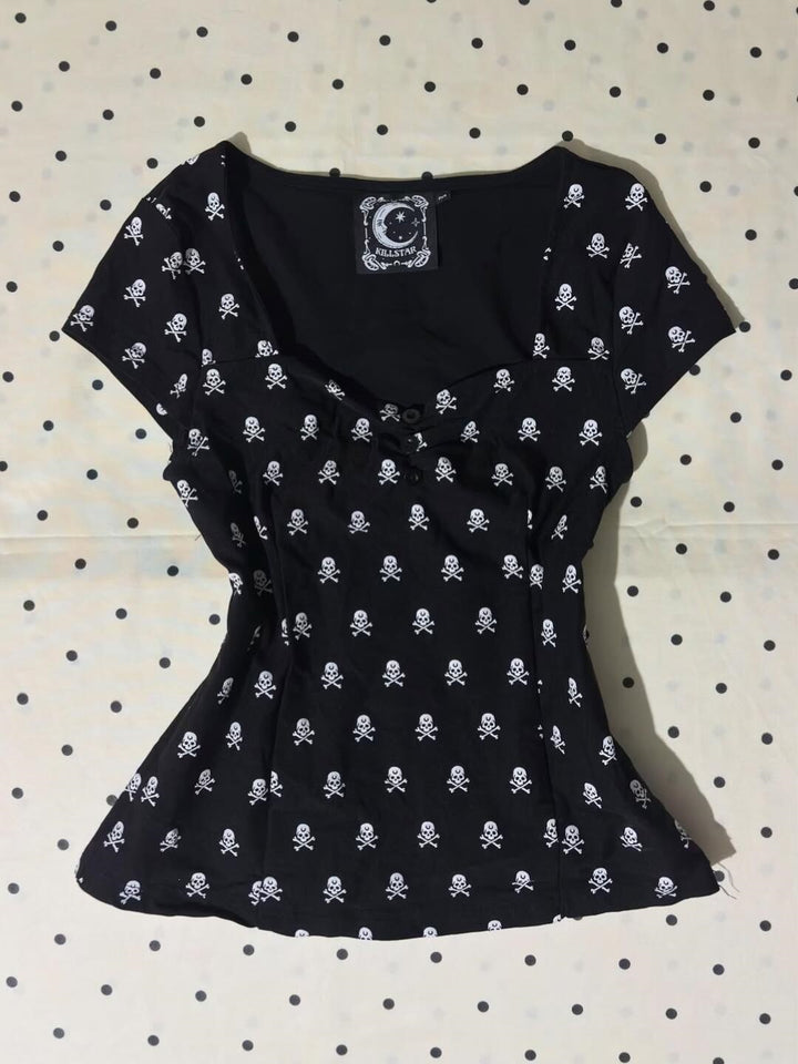 Damen Baumwollshirt mit Totenkopf-Muster Drune