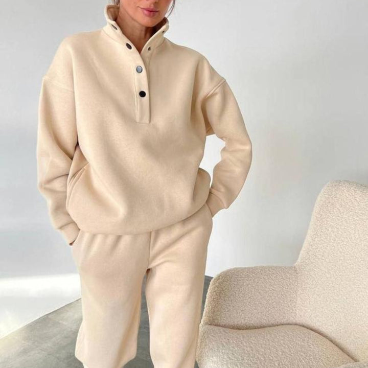 Damen nan kuscheliges Oversize Fleece-Set mit Stehkragen und Jogger Drune