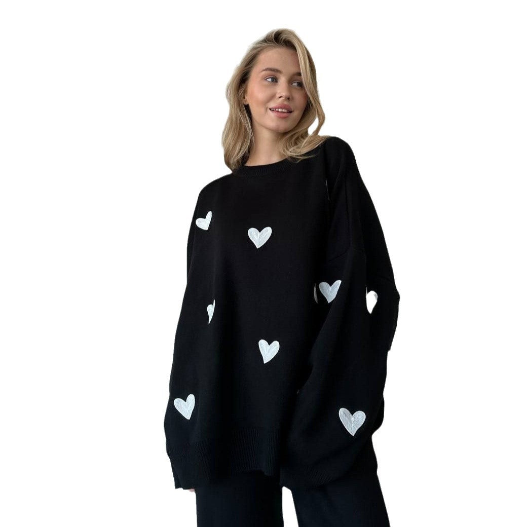 Damen Oversized Pullover mit Herzmotiv Drune