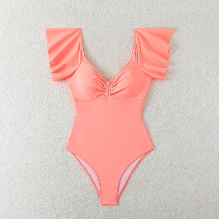 Damen Eleganter Einteiler Badeanzug mit Rüschendetails Drune