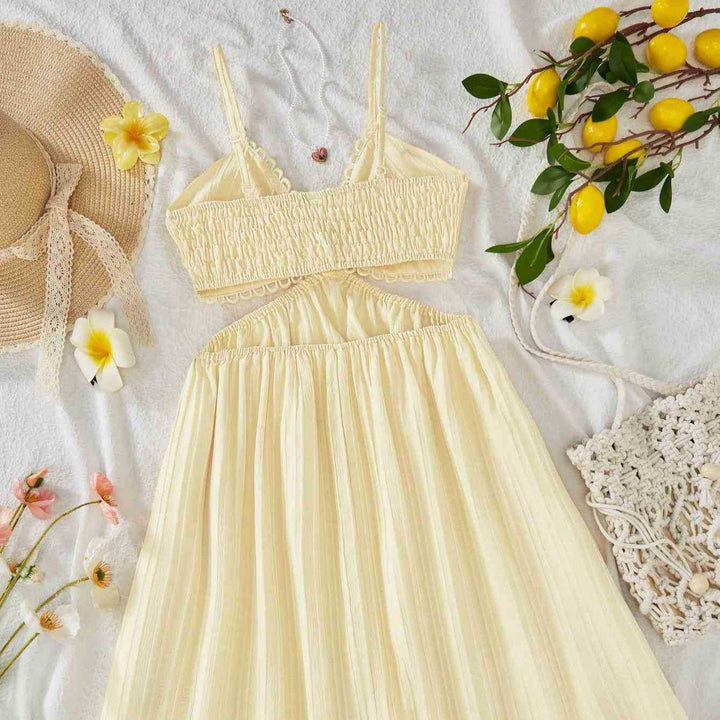 Damen Maxikleid mit zarten Rüschen und verstellbaren Spaghettiträgern Drune