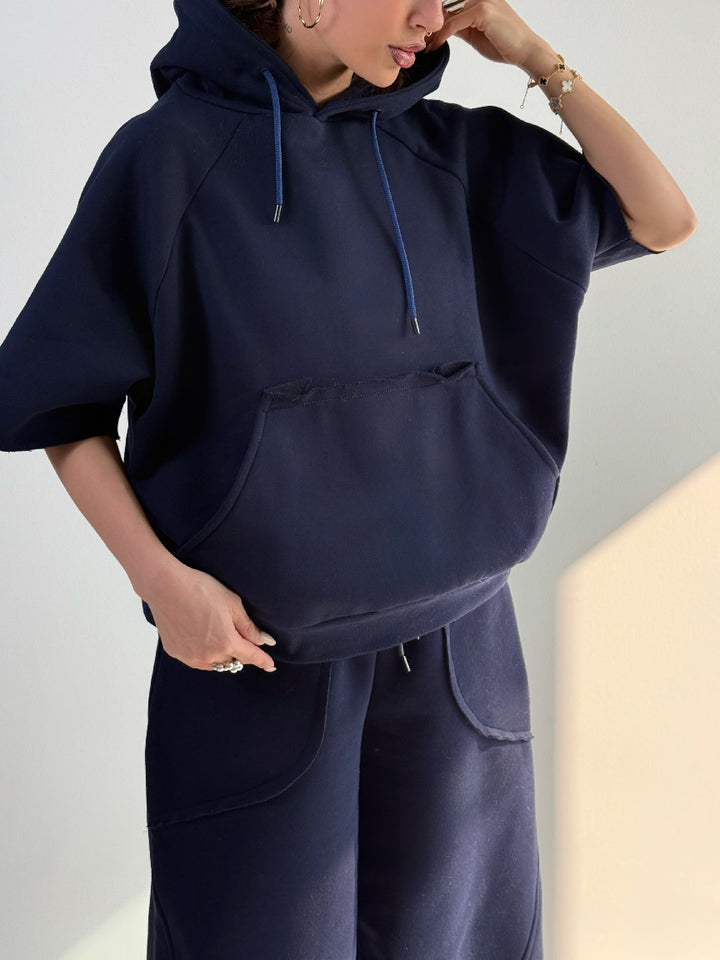 Damen Oversized Kapuzenpullover mit Kängurutasche und elastischen Saum Drune