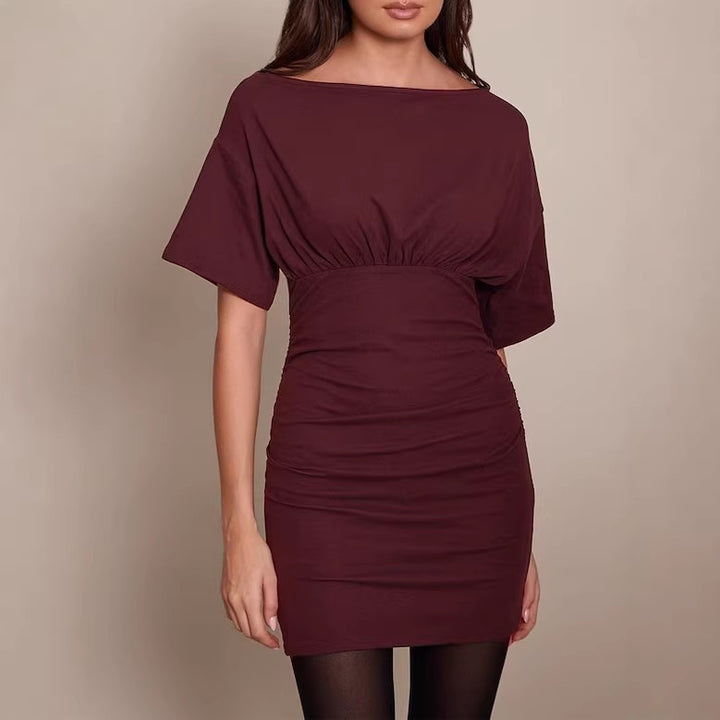 Damen figurbetontes Wickelkleid mit Raffungen und weiten Ärmeln Drune