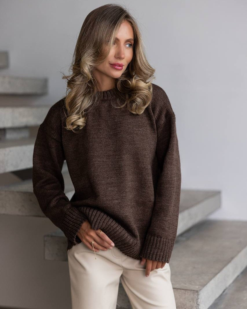 Damen Grobstrickpullover mit weitem Schnitt und Rippbündchen Drune