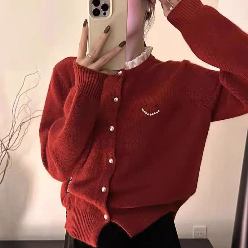 Damen Strickjacke mit Zierknöpfen und festlichem Design Drune