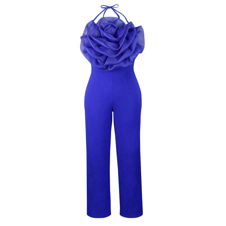 Damen eleganter Jumpsuit mit voluminösem Blumenkragen Drune