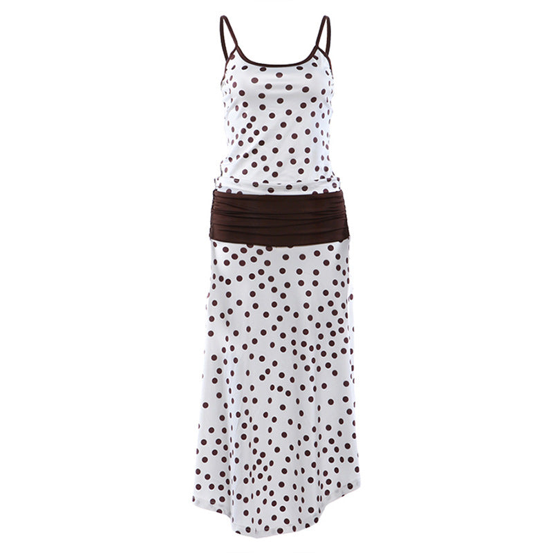 Damen Maxi Kleid mit eleganter Raffung und Punkte-Muster Drune