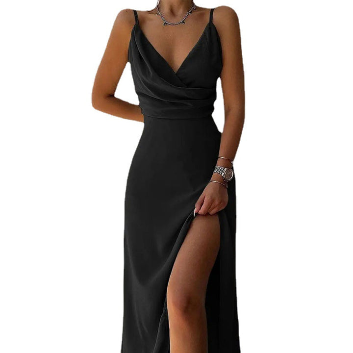Damen elegantes Abendkleid mit Wickeldesign und hohem Schlitz Drune