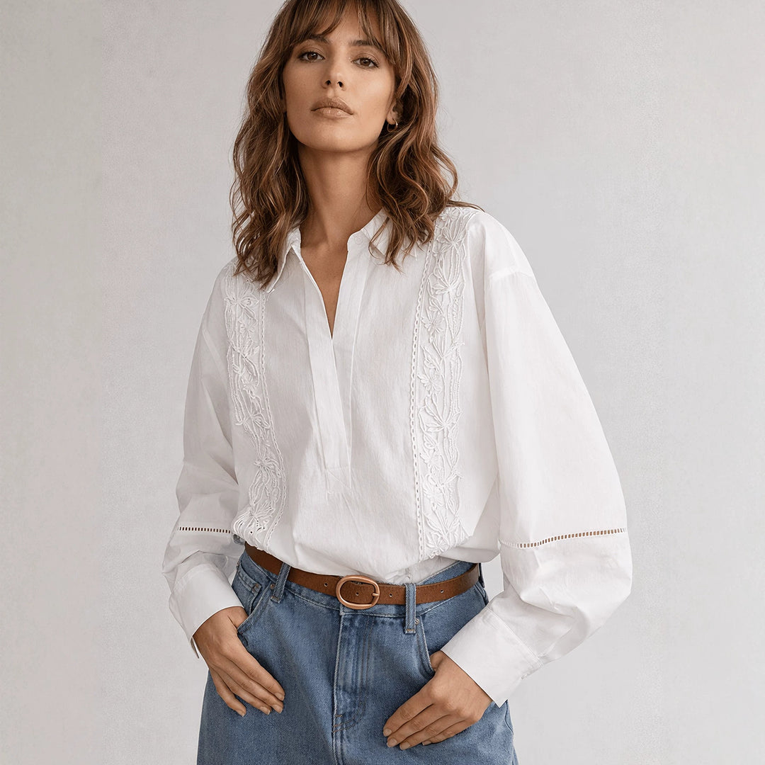 Damen Elegante Bluse mit feinen Stickdetails Drune