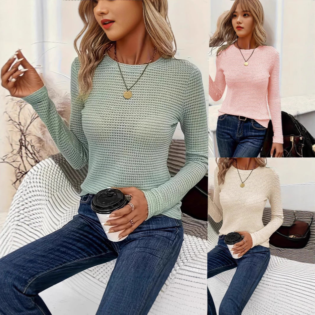 Damen Strukturiertes Langarmshirt mit raffiniertem Waffelmuster Drune