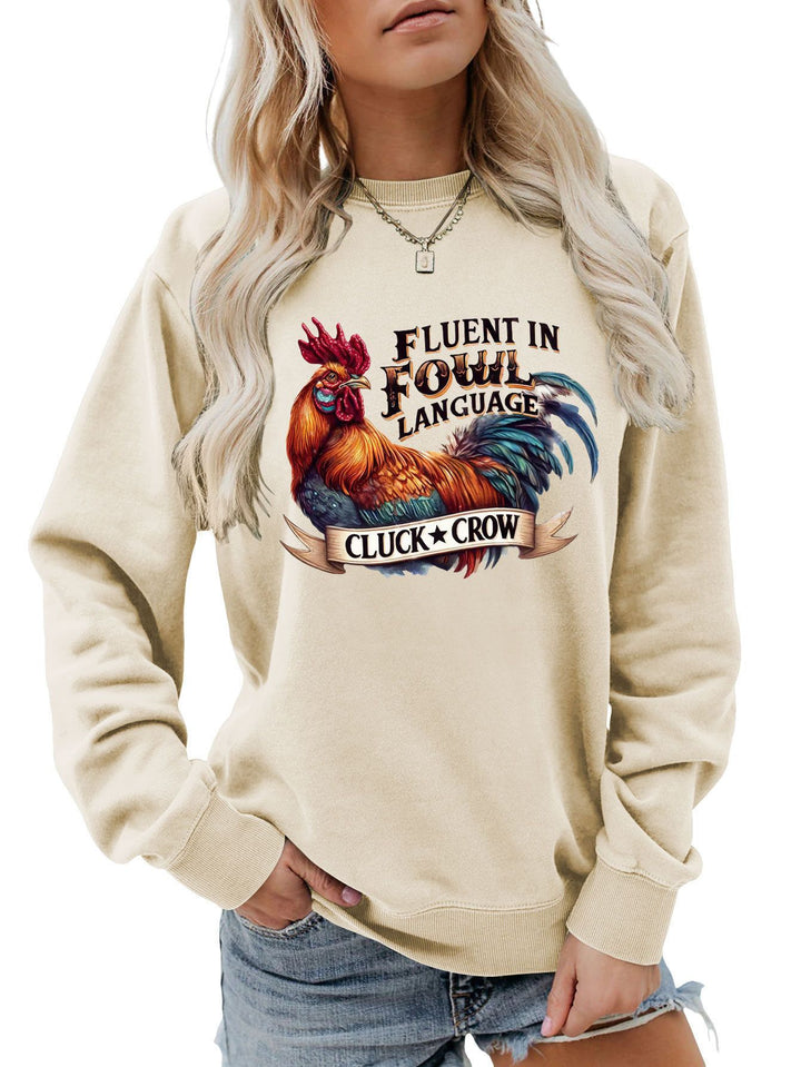 Damen Sweatshirt mit humorvollem Hühnermotiv und bequemer Passform Drune