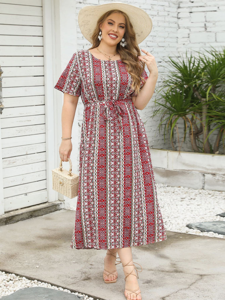 Damen Maxikleid mit aufwendig gestaltetem Band und zeitloser Musterung Drune