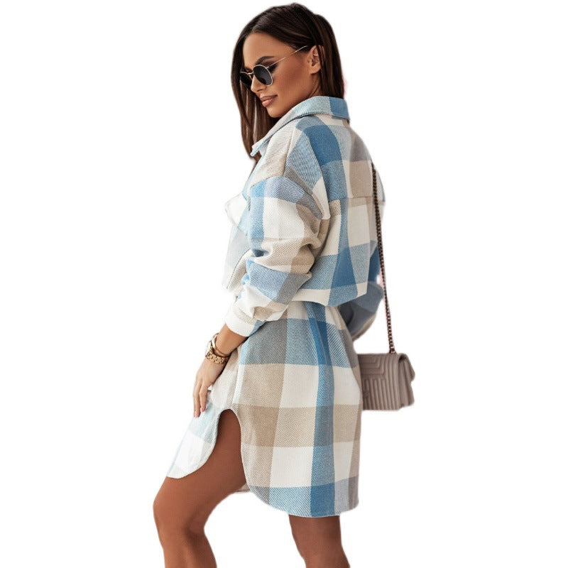 Damen Karierter Overshirt Mantel Drune