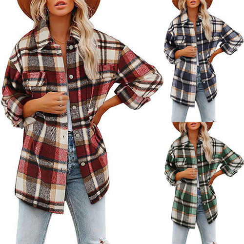 Damen Karierte Baumwolljacke im lässigen Oversized-Schnitt Drune