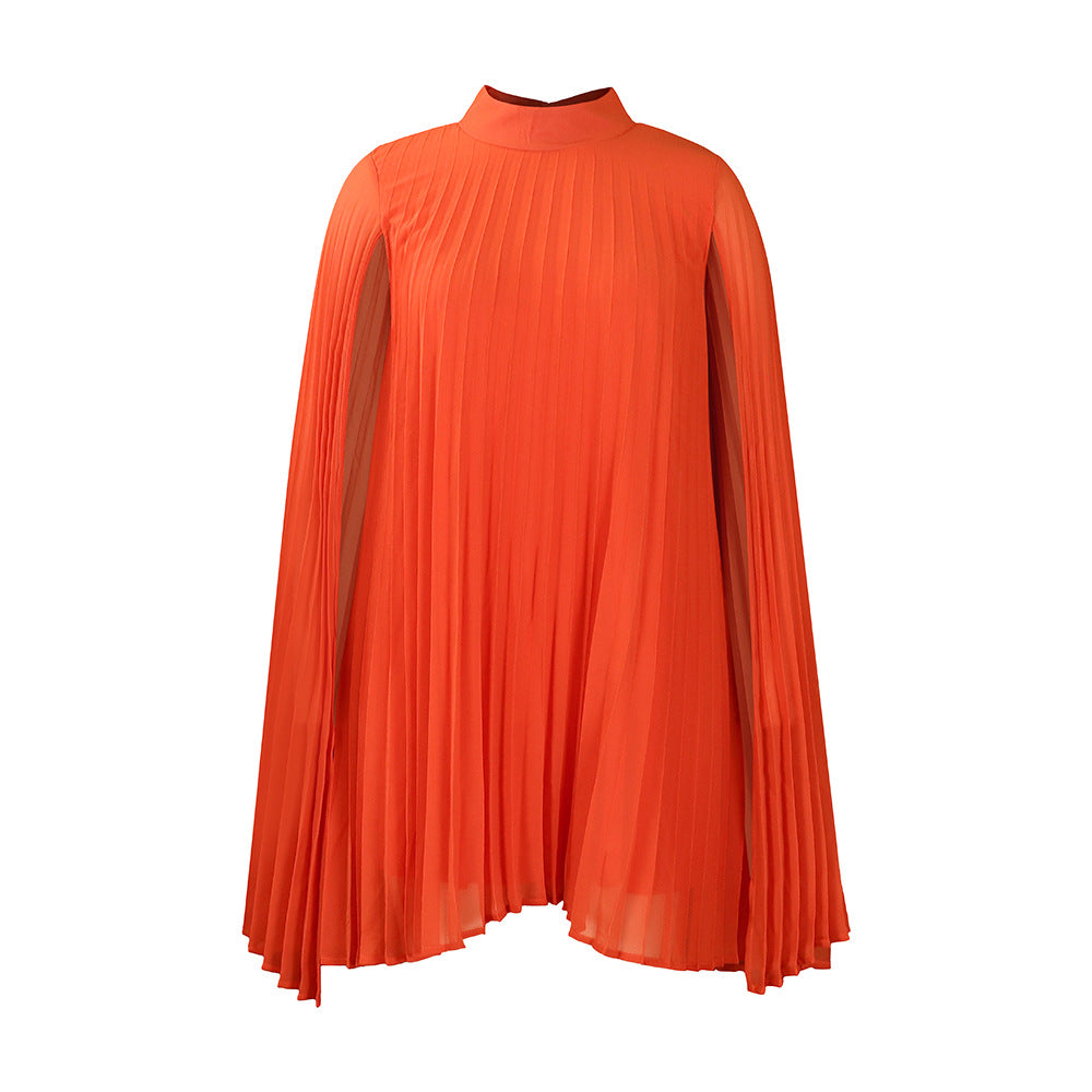 Damen Plissiertes Kleid mit majestätischen Ärmeln und hohem Kragen Drune
