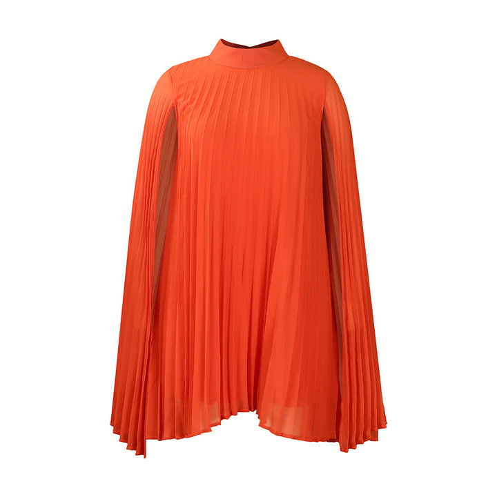 Damen Plissiertes Kleid mit majestätischen Ärmeln und hohem Kragen Drune