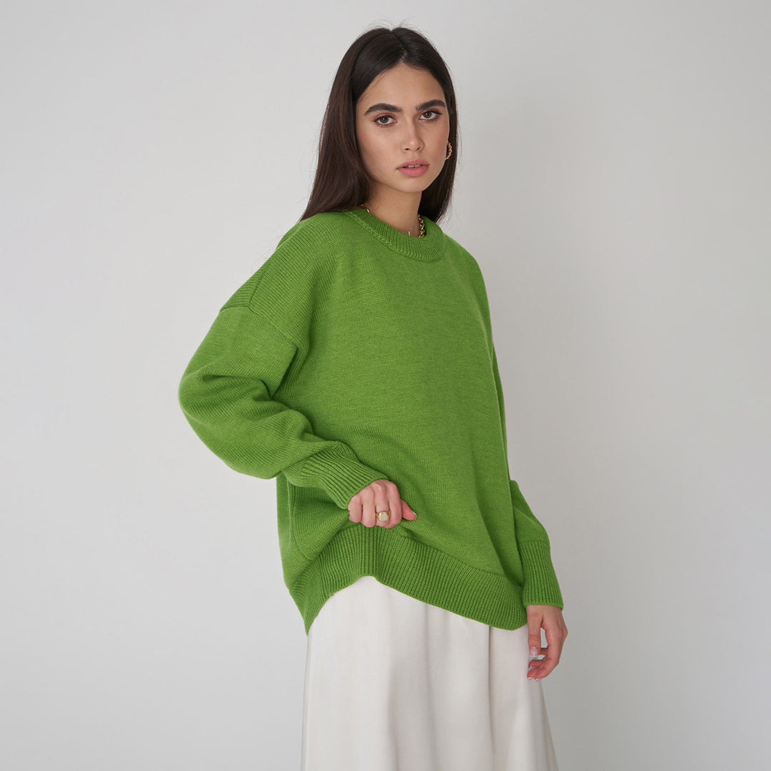 Damen Grobstrickpullover mit weitem Schnitt und lässigem V-Ausschnitt Drune
