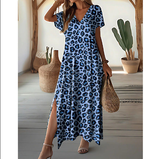 Damen Maxikleid mit angesagtem Leopardenmuster und praktischen Seitenschlitzen Drune