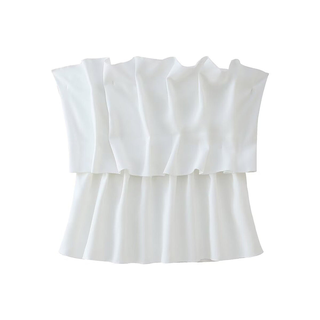 Damen ärmelloses Blusentop mit voluminösem Rüschendesign Drune