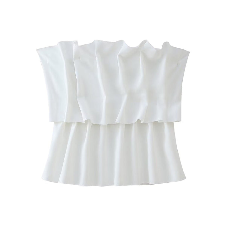 Damen ärmelloses Blusentop mit voluminösem Rüschendesign Drune