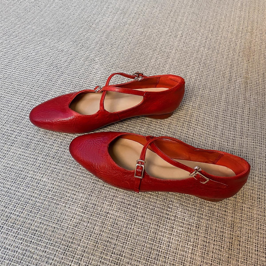 Damen Ballerinas mit kreuzförmigem Riemen und eleganter Spitze Drune