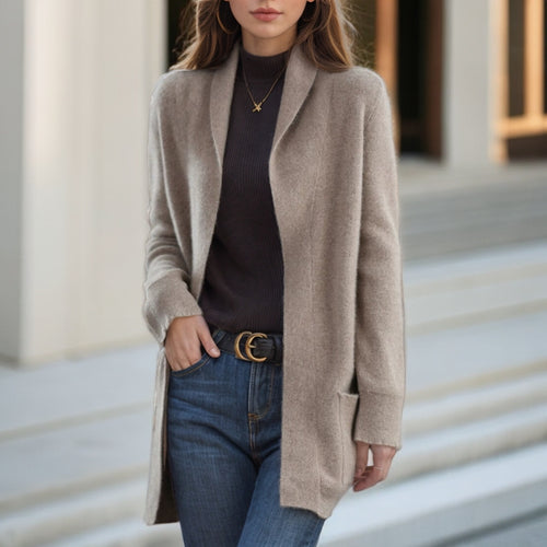 Damen Kuscheliger Strickmantel mit offenem Schnitt und praktischen Taschen Drune