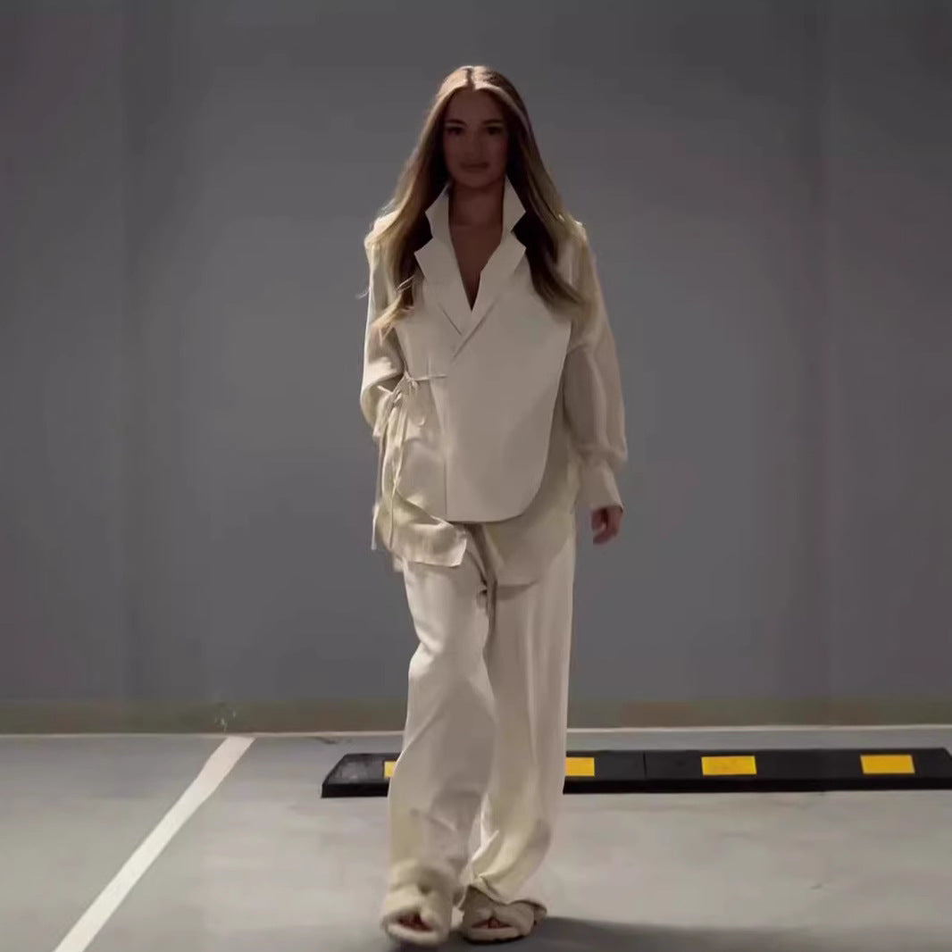 Damen elegantes Wickeljacken-Ensemble mit modischem Schnitt und praktischen Taschen Drune
