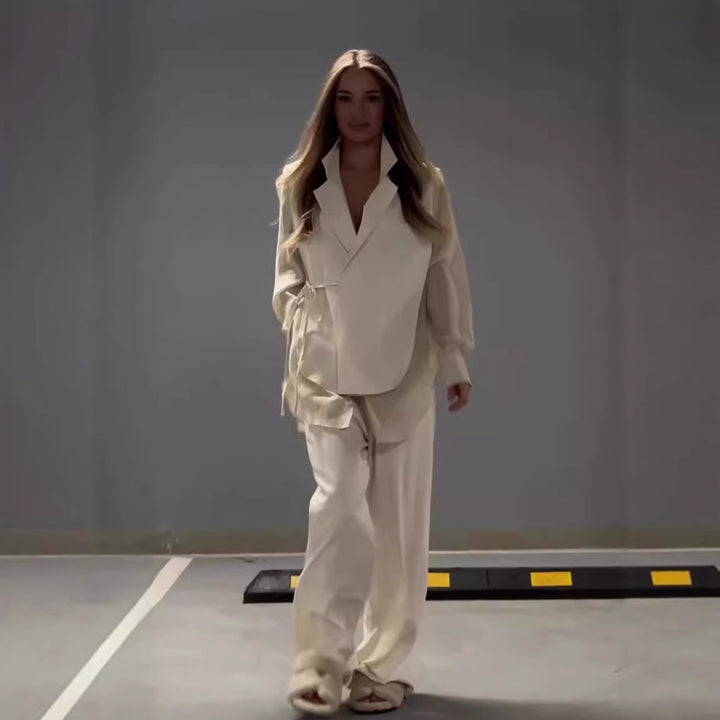 Damen elegantes Wickeljacken-Ensemble mit modischem Schnitt und praktischen Taschen Drune