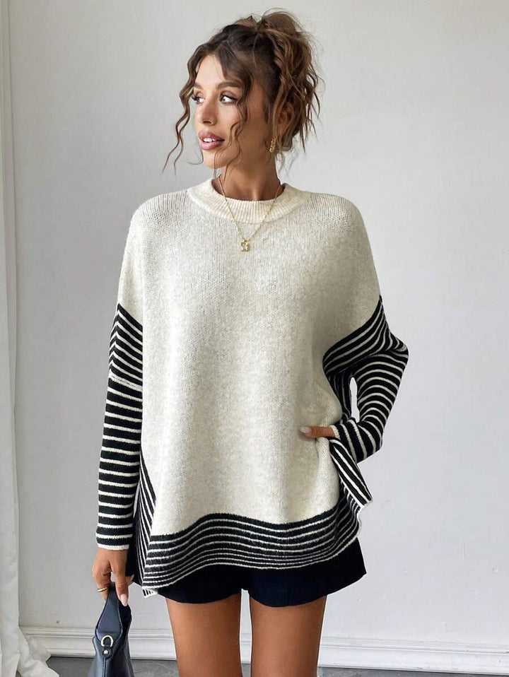 Damen Strickpullover mit modernem Streifenmuster und oversized Schnitt Drune