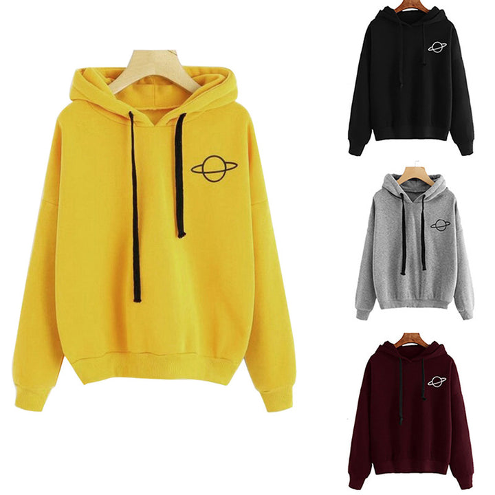 Damen Kapuzenpullover mit kreativem Planeten-Design und bequemen Schnitt Drune