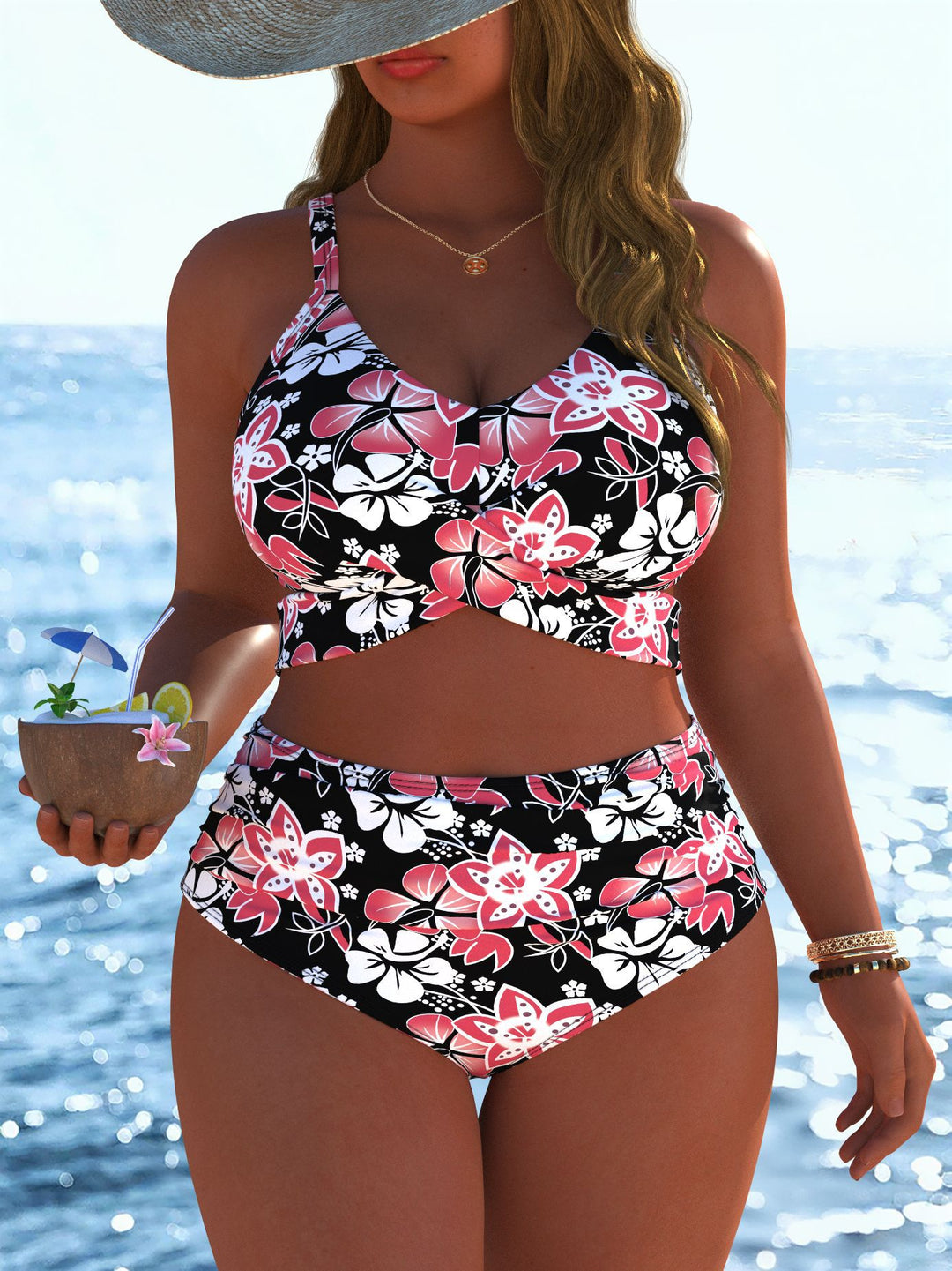 Damen Bikini-Set mit stylischem Marmormuster und hohem Taillenschnitt Drune