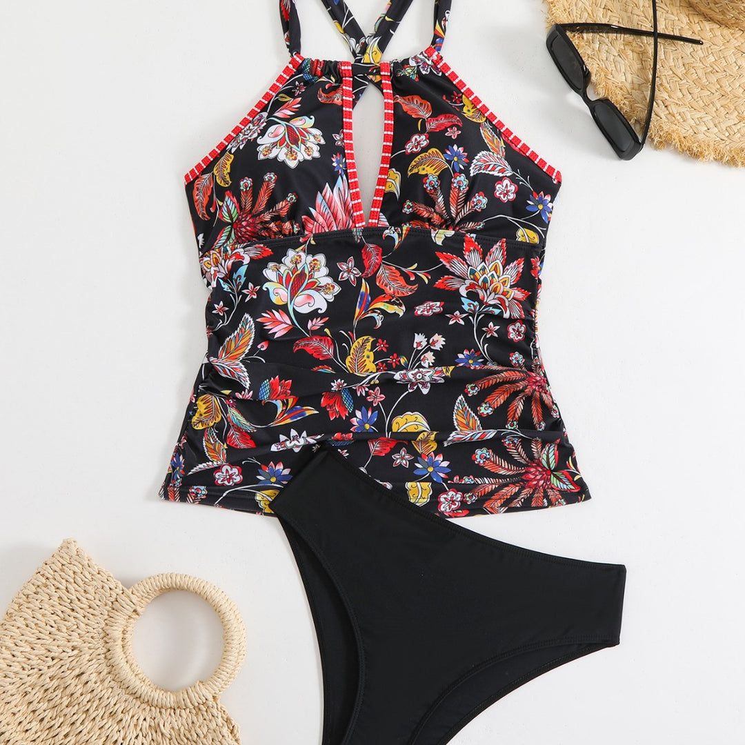 Damen Tankini-Set mit floralem Oberteil und hoch geschnittenen Höschen Drune