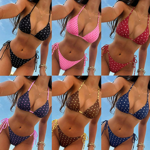 Damen Polka-Dots Bikini mit verstellbaren Bindebändern Drune