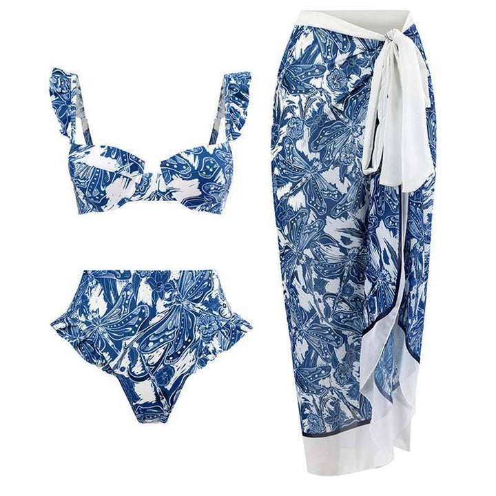 Damen Bikini-Set mit eleganter Rüschendetailierung und stylischem Überrock Drune