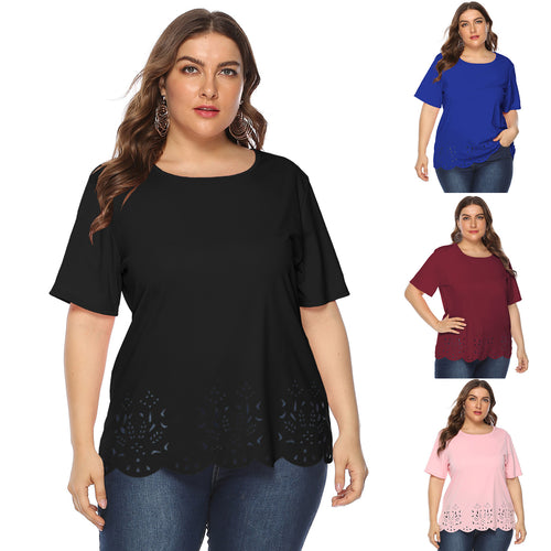Damen modisches T-Shirt mit filigranem Lochmuster Drune