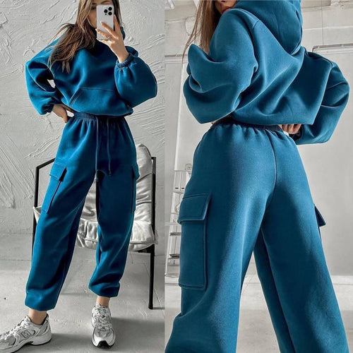 Damen nan oversized Kapuzenpullover-Set mit Cargo-Jogginghose Drune