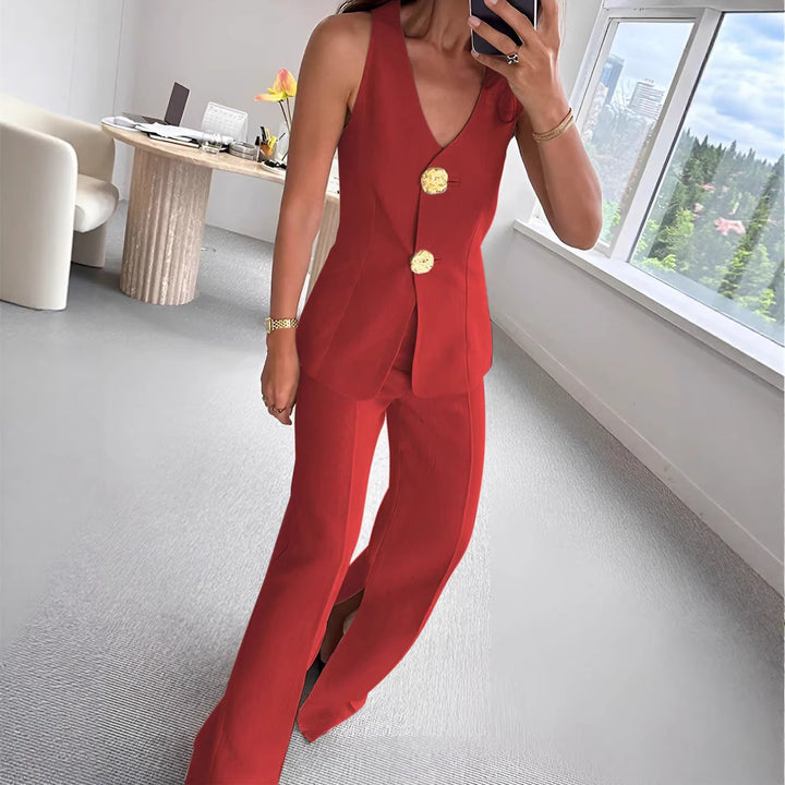 Damen elegantes Jumpsuit mit vordere Knopfleiste und weitem Bein Drune