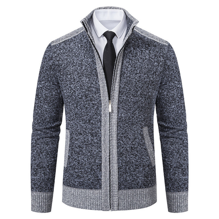 Herren elegante Strickjacke mit modernem Reißverschluss und hohem Kragen Drune