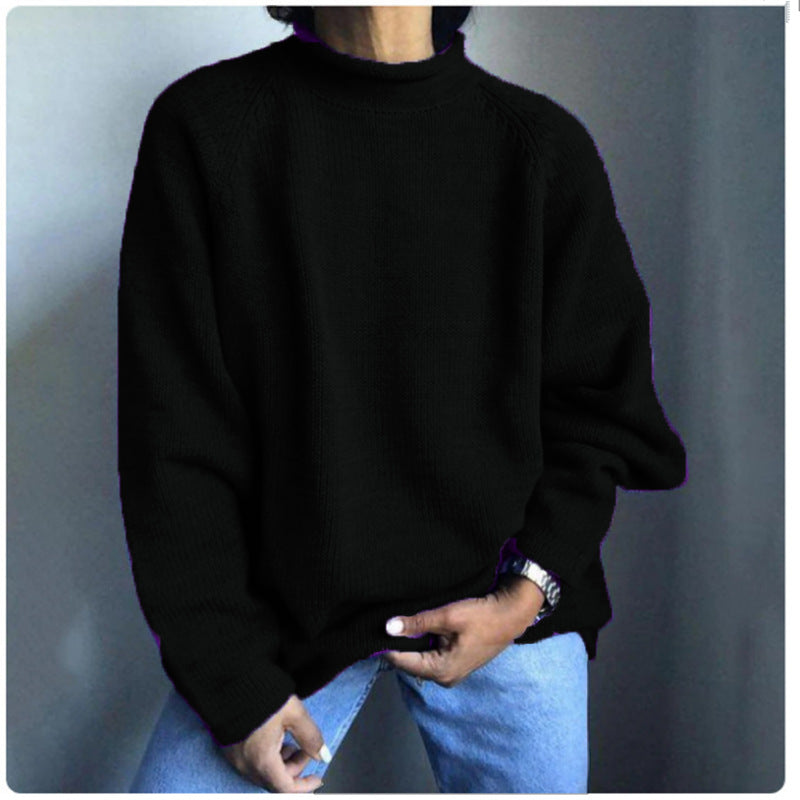 Damen nan kastiger Feinstrickpullover mit kurzem Stehkragen und Raglanärmeln Drune