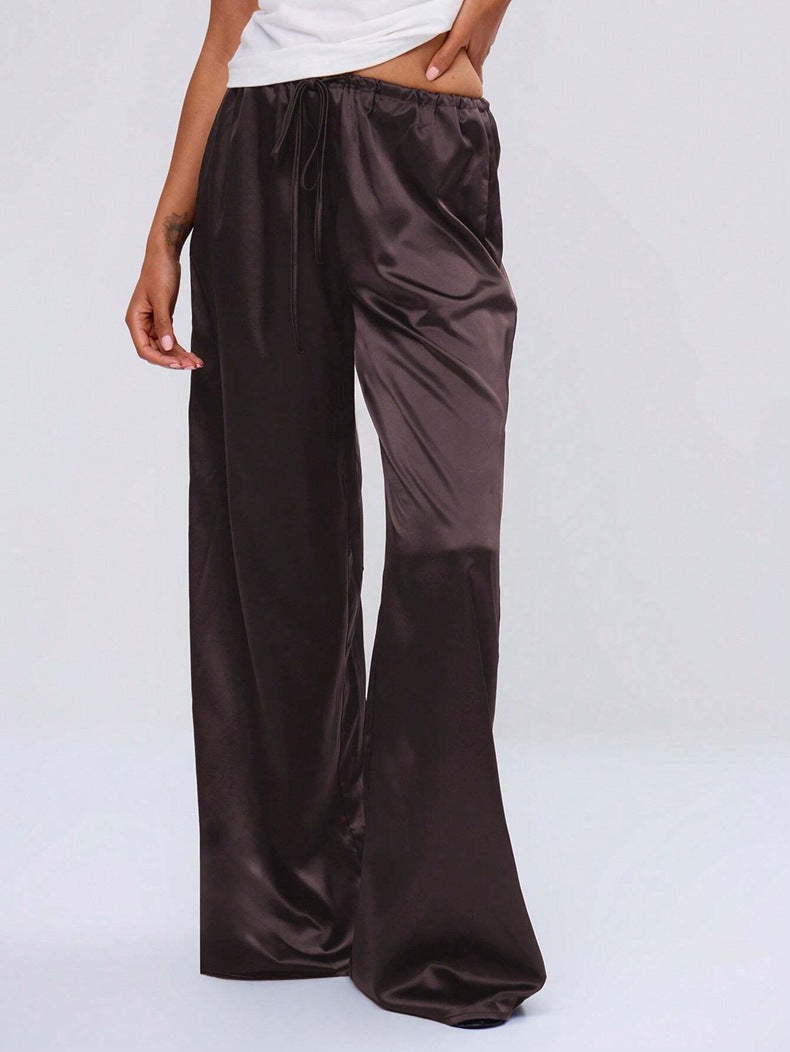 Damen Satin-Hose mit weitem Bein und elastischem Bund Drune