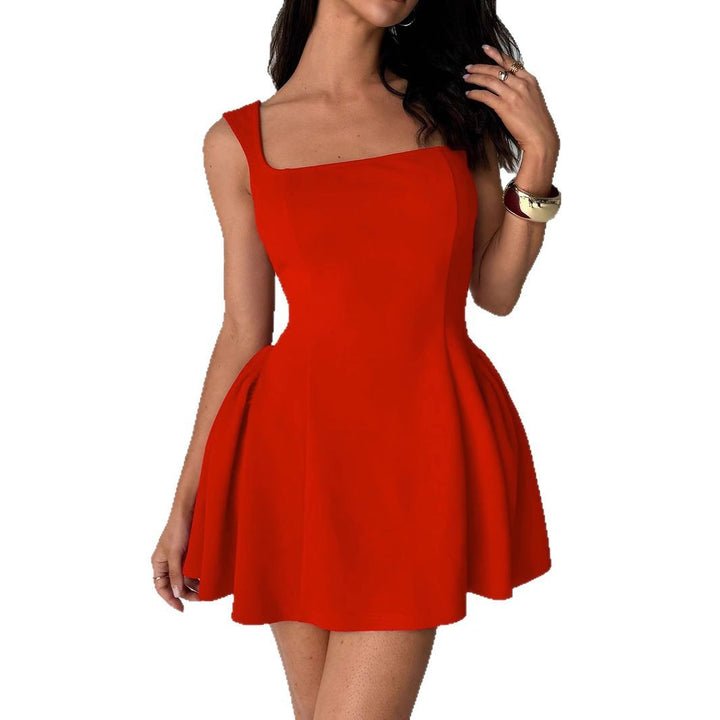 Damen A-Linien Kleid mit quadratischem Ausschnitt und schwingendem Rock Drune