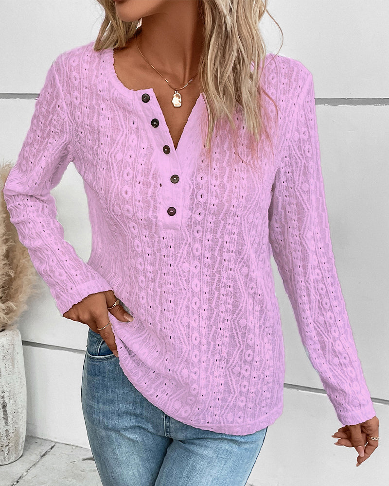 Damen Langarmshirt mit nostalgischem Knopfdetail Drune
