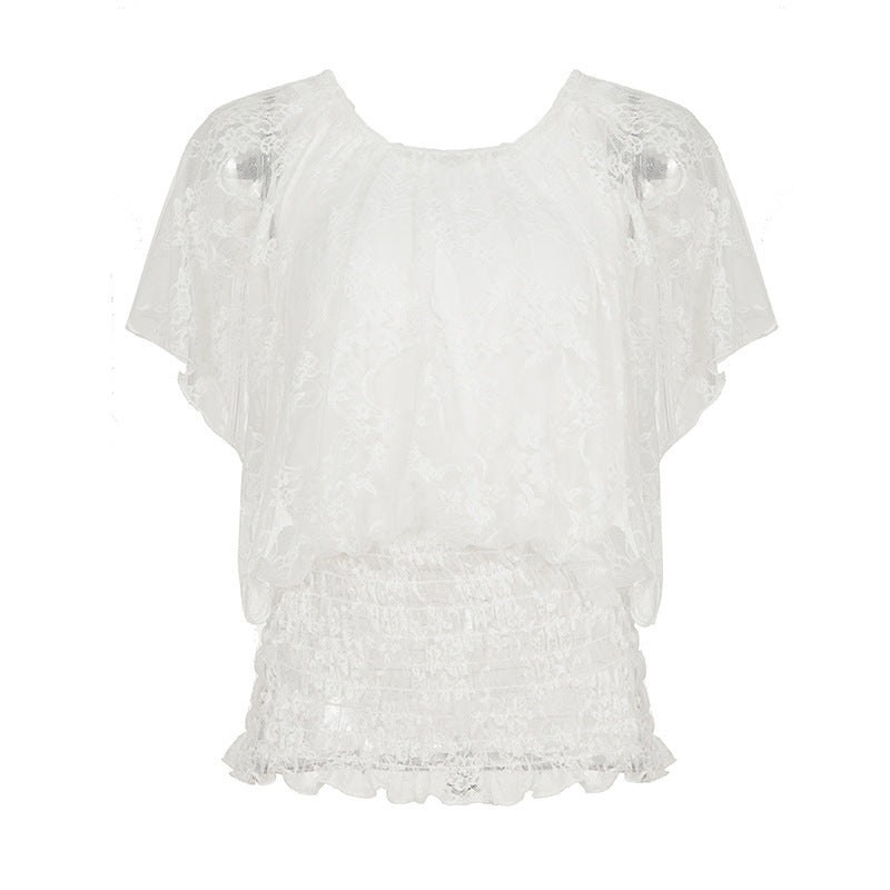 Damen Blusenshirt mit raffiniertem Spitzenbesatz und elastischem Bund Drune