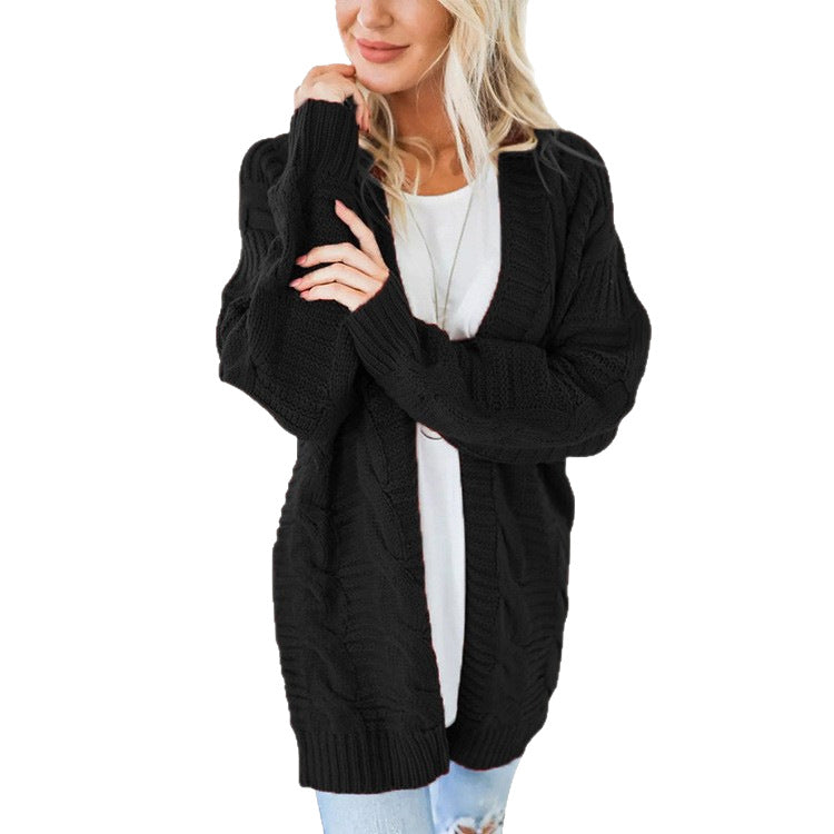Damen nan langer oversize Strickcardigan mit Zopfmuster und V-Ausschnitt Drune
